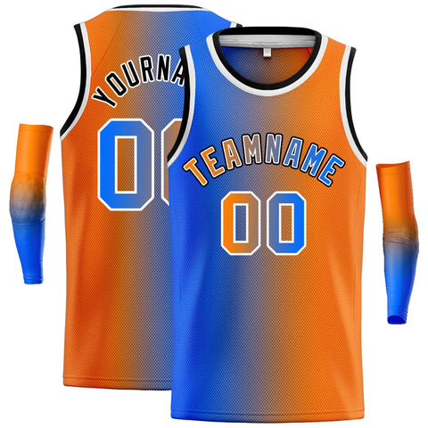 Custom Blue Orange Black-Orange Gradient Fashion Tops Bull Basketball Jersey