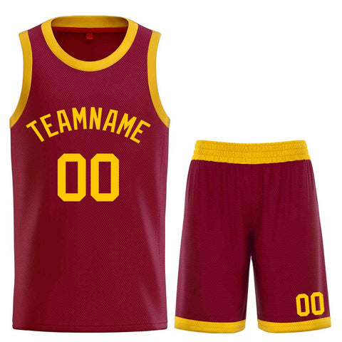 Custom Maroon Yellow-Classic Sets Curved Basketball Jersey