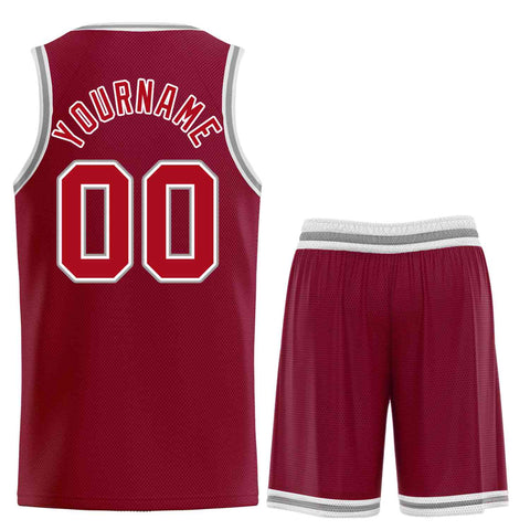 Custom Maroon Red-Gray Classic Sets Curved Basketball Jersey