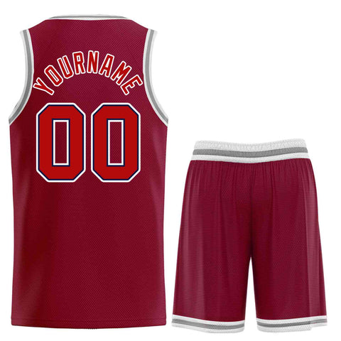 Custom Maroon Red-White Classic Sets Curved Basketball Jersey