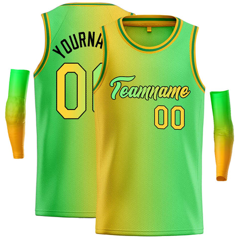 Custom Yellow Neon Green-Black Gradient Fashion Tops Heal Basketball Jersey