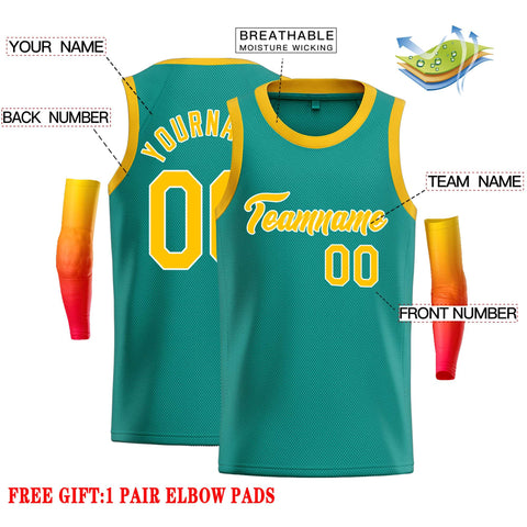 Custom Teal Yellow-White Classic Tops Casual Basketball Jersey