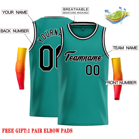 Custom Teal Black-White Classic Tops Casual Basketball Jersey
