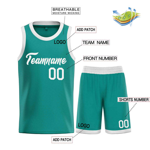 Custom Teal White Heal Sports Uniform Classic Sets Basketball Jersey