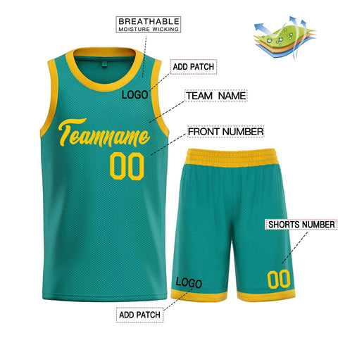Custom Teal Yellow Heal Sports Uniform Classic Sets Basketball Jersey