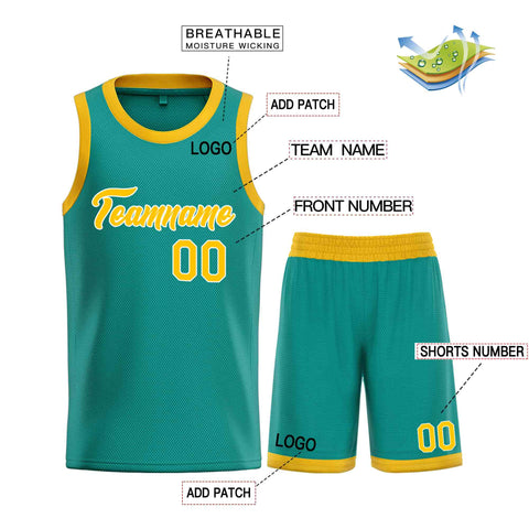 Custom Teal Yellow-White Heal Sports Uniform Classic Sets Basketball Jersey