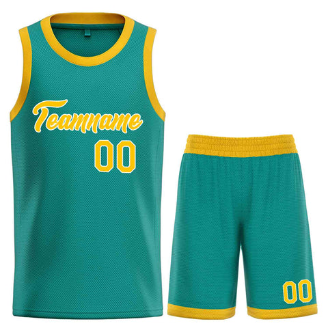 Custom Teal Yellow-White Heal Sports Uniform Classic Sets Basketball Jersey