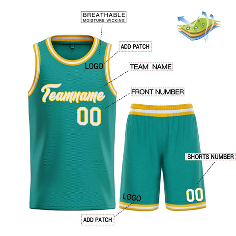 Custom Teal White-Yellow Heal Sports Uniform Classic Sets Basketball Jersey