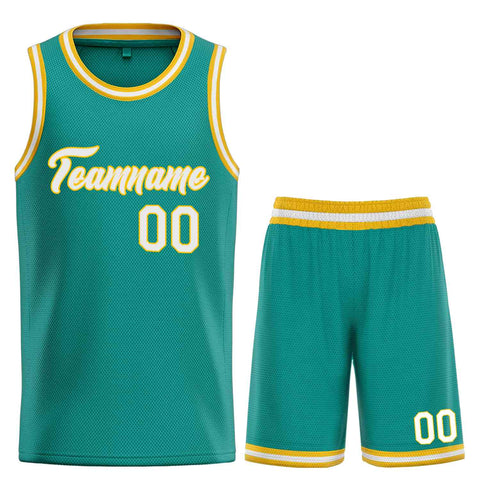 Custom Teal White-Yellow Heal Sports Uniform Classic Sets Basketball Jersey