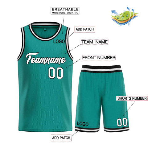 Custom Teal White-Black Heal Sports Uniform Classic Sets Basketball Jersey