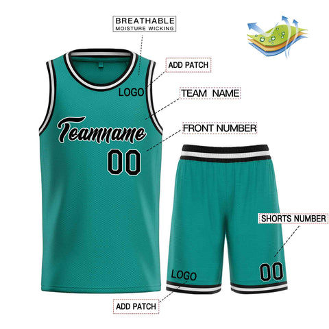 Custom Teal Black-White Heal Sports Uniform Classic Sets Basketball Jersey