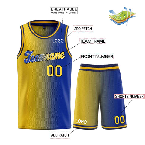 Custom Navy Yellow-Black Gradient Fashion Sets Sports Uniform Basketball Jersey