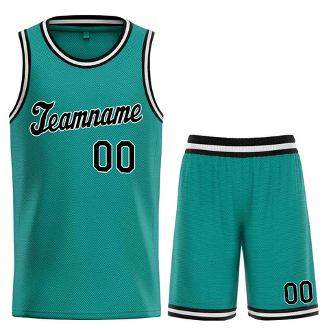Custom Teal Black-White Classic Sets Sports Uniform Basketball Jersey