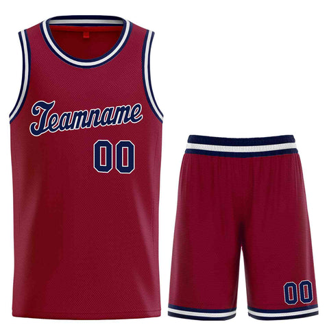 Custom Maroon Navy-White Classic Sets Sports Uniform Basketball Jersey