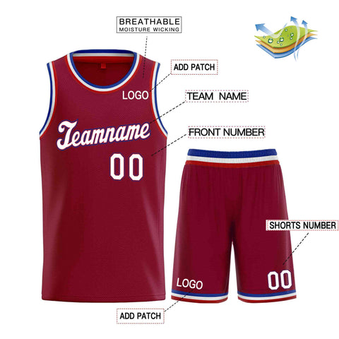 Custom Maroon White-Red Classic Sets Sports Uniform Basketball Jersey