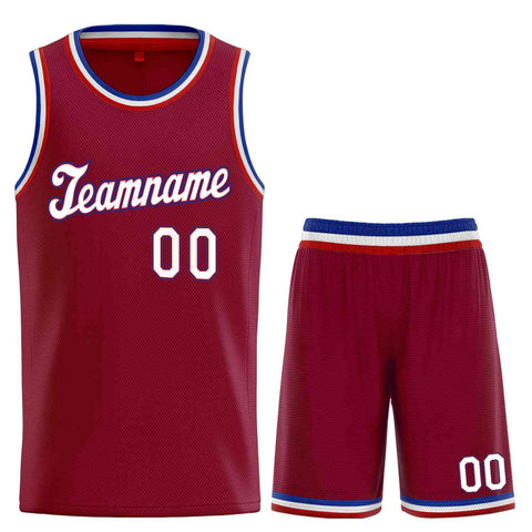 Custom Maroon White-Red Classic Sets Sports Uniform Basketball Jersey