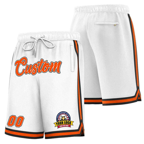 Custom White Orange-Black Classic Style Basketball Mesh Shorts