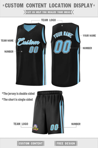 Custom Black Light Blue-White Double Side Sets Men Basketball Jersey