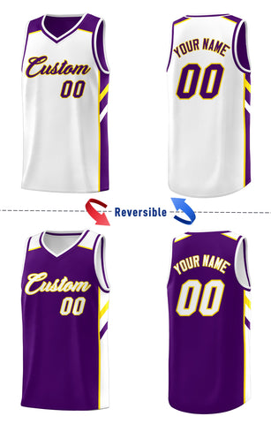 Custom Purple White-Yellow Double Side Tops Casual Basketball Jersey