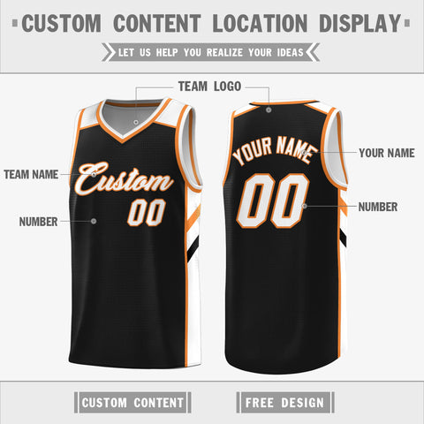 Custom Black White-Orange Double Side Tops Casual Basketball Jersey