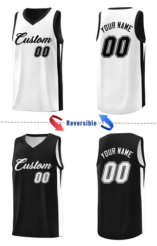 Custom Black White Double Side Tops Athletic Basketball Jersey