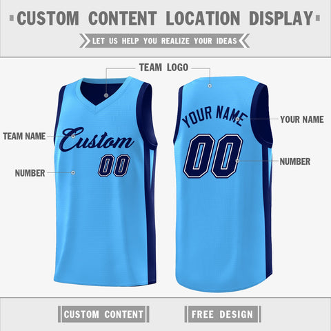 Custom Navy Blue Double Side Tops Athletic Basketball Jersey