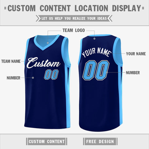 Custom Navy Blue Double Side Tops Athletic Basketball Jersey