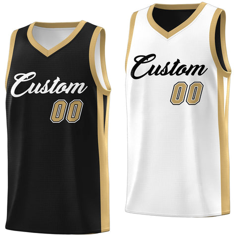 Custom Black White-Khaki Double Side Tops Athletic Basketball Jersey