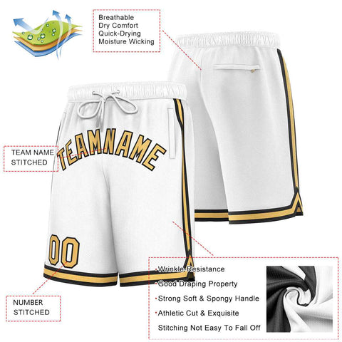 Custom White Old Gold-Black Sport Basketball Shorts