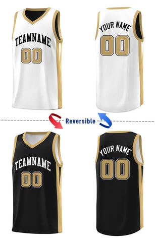 Custom Black White -Khaki Double Side Tops Basketball Jersey