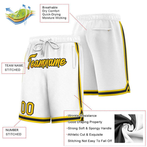 Custom White Yellow-Black Sport Basketball Shorts