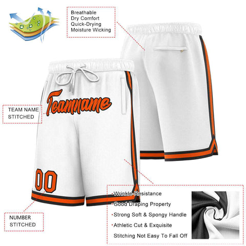 Custom White Orange-Black Sport Basketball Shorts