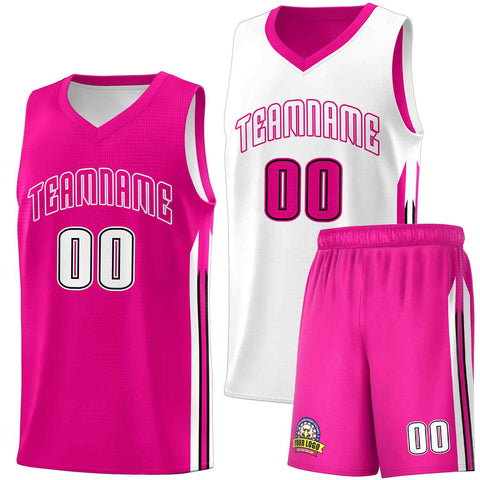 Custom Pink White Double Side Sets Men Basketball Jersey