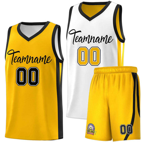 Custom White Yellow Double Side Sets Men Basketball Jersey