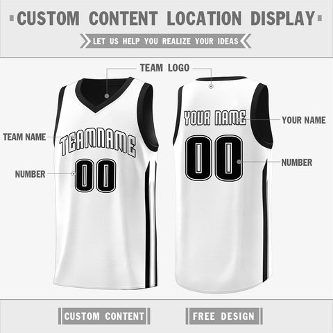 Custom Black White Double Side Tops Training Basketball Jersey