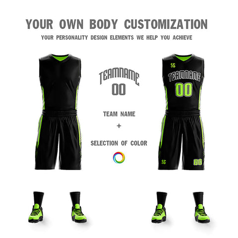 Custom Black Neon Green Double Side Sets Design Sportswear Basketball Jersey