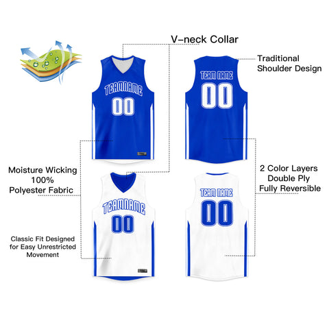 royal and white reversible basketball jersey customizable information