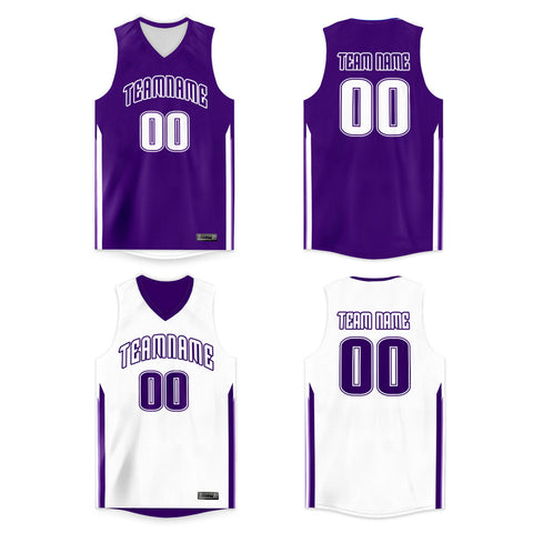 Custom Purple White Double Side Tops Basketball Jersey