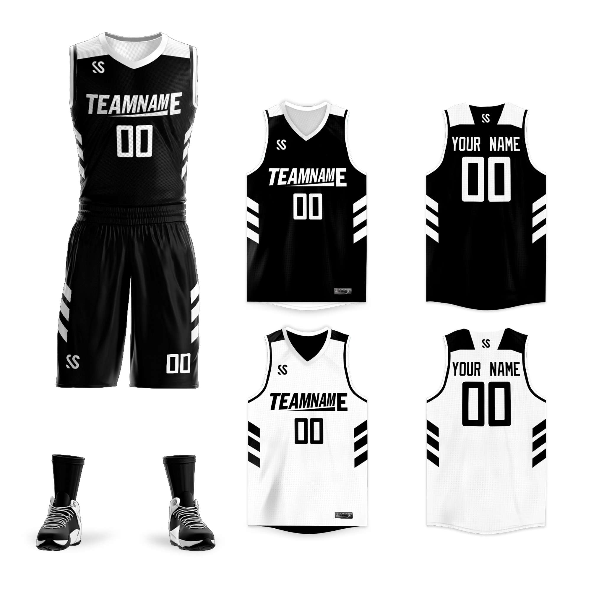 Custom Black White Double Side Sets Design Sportswear Basketball Jerse custom-black-white-double-side-sets-design-sportswear-basketball-jerse
