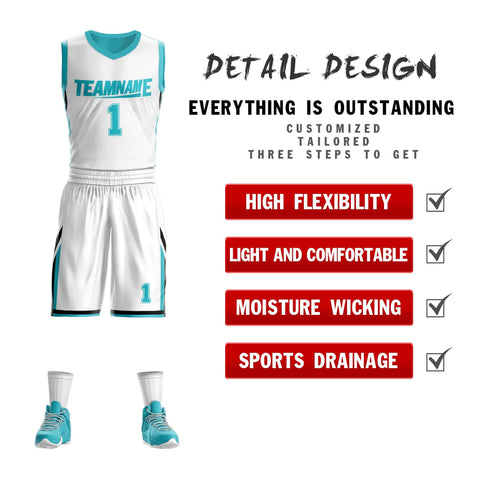 Custom White Teal Double Side Sets Design Sportswear Basketball Jersey