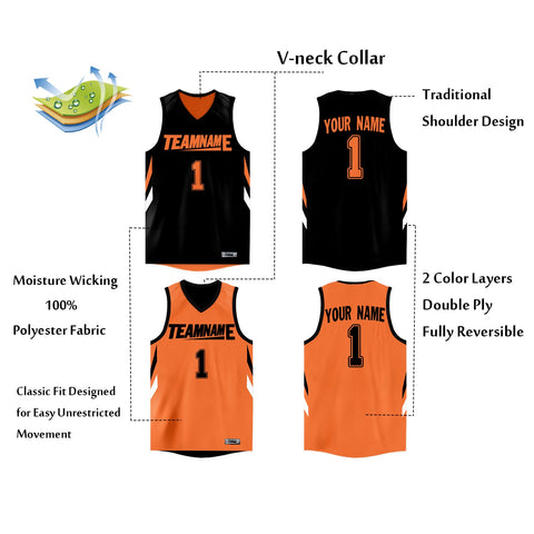Custom Black Orange  Double Side Tops Athletic Basketball Jersey