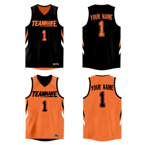Custom Black Orange  Double Side Tops Athletic Basketball Jersey