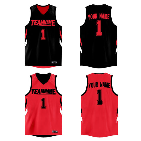 Custom Black Red  Double Side Tops Athletic Basketball Jersey
