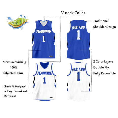 Custom Royal White  Double Side Tops Athletic Basketball Jersey