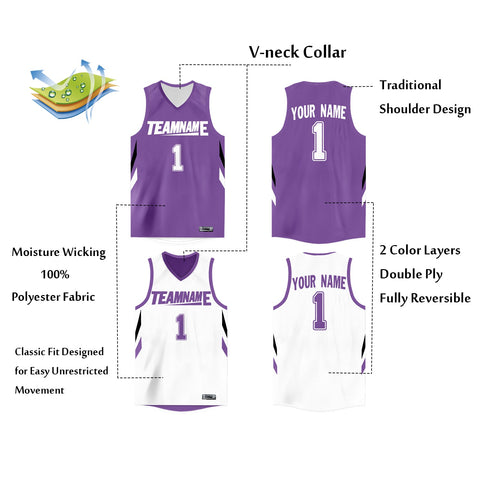 Custom Purple White  Double Side Tops Athletic Basketball Jersey