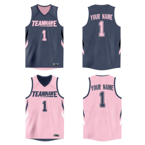 Custom Gray Pink  Double Side Tops Athletic Basketball Jersey