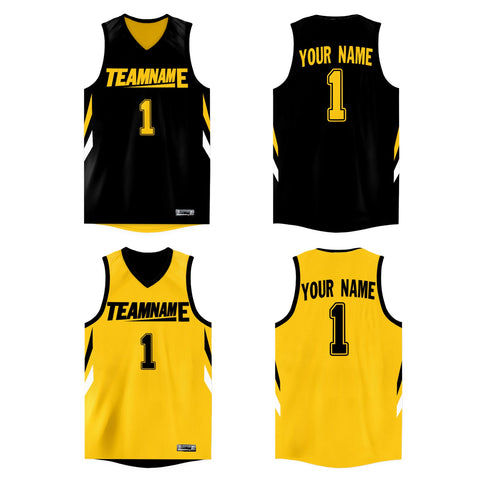 Custom Black Yellow  Double Side Tops Athletic Basketball Jersey