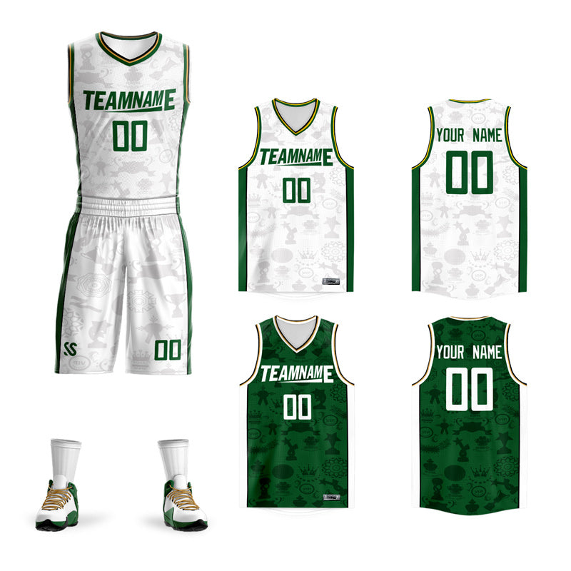 Custom White Green-Green Double Side Sets Basketball Jersey