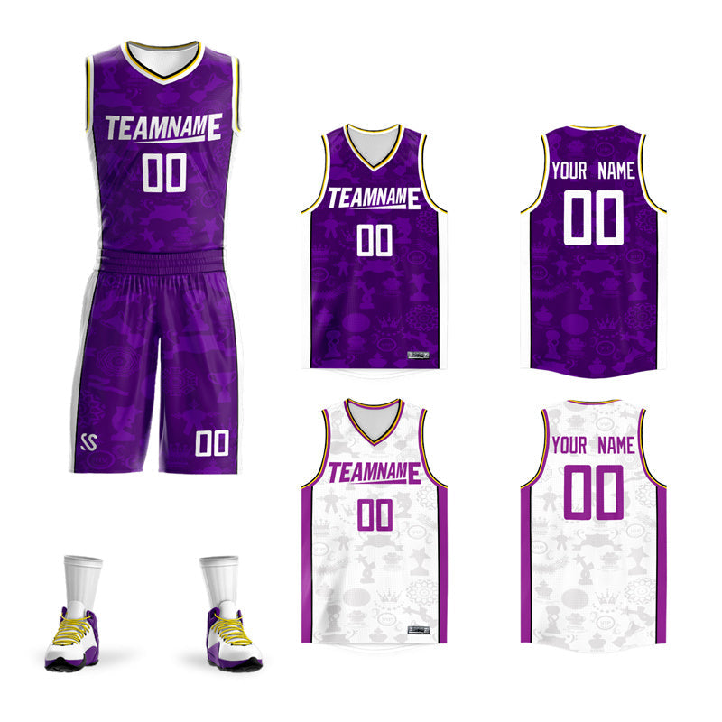 Custom Purple White Round Neck Basketball Jersey