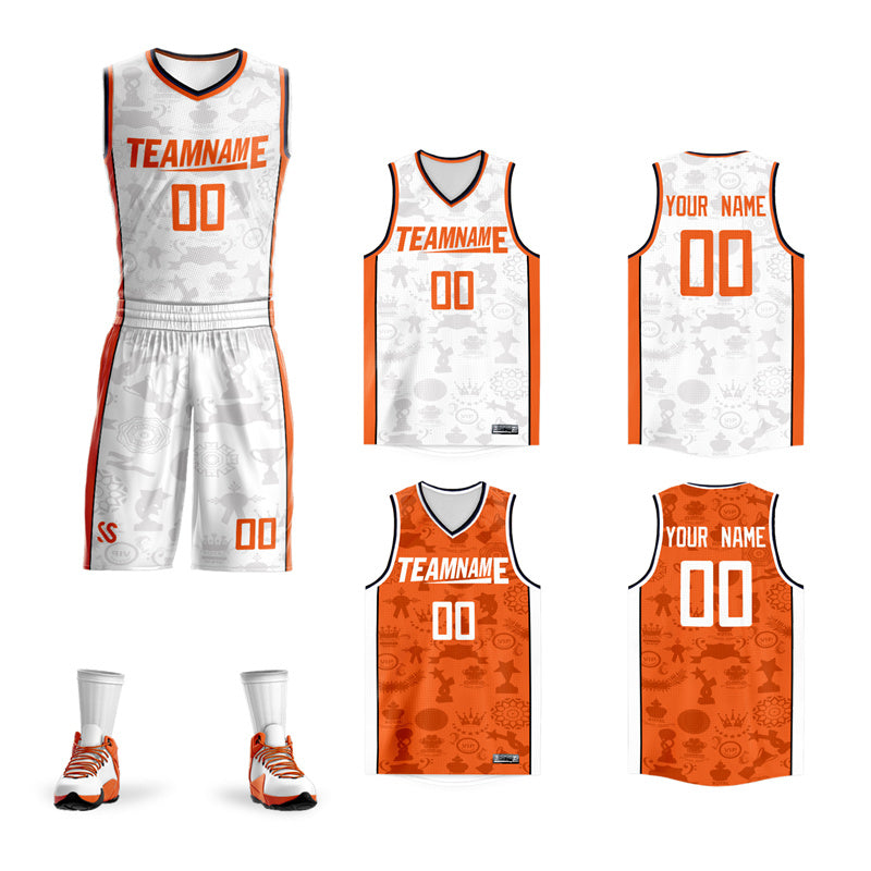 Custom White Black-Orange Authentic Split Fashion Basketball Jersey